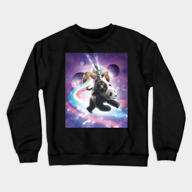 Lazer Warrior Space Cat Riding Panda With Taco Crewneck Sweatshirt by Random Galaxy